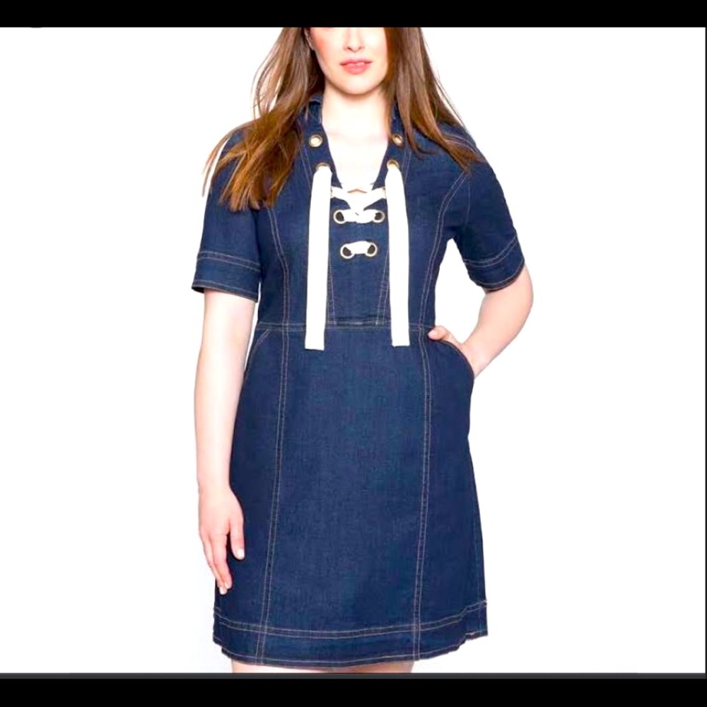 ELOQUII Lace up Denim Dress